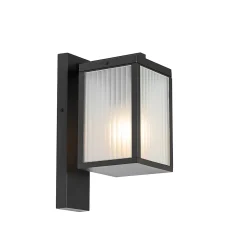 Lanterne murale d'extérieur noire avec verre nervuré IP44 - Charlois