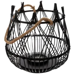 Lanterne panier Terre - bambou H31 cm - Noir- Atmosphera
