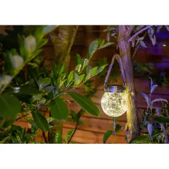 Lanterne solaire effet verre brisé à poser ou suspendre-Diamètre 11,6cm- 30 MicroLED blanche- 15 Lumens- Eclairage extérieur