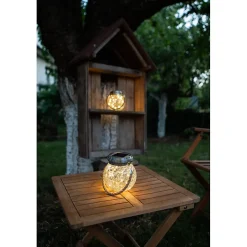 Lanterne solaire effet verre brisé à poser ou suspendre-Diamètre 11,6cm- 30 MicroLED blanche- 15 Lumens- Eclairage extérieur