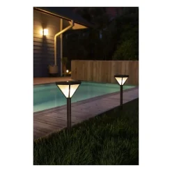 Lanterne solaire en inox verre effet pluie, Hauteur 56cm- 25 Lumens- Eclairage extérieur Jardin
