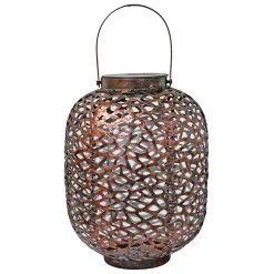 Lanterne solaire en métal ajouré design rétro- Hauteur 34,5cm- Diamètre 17,5cm- 1 LED blanche- 10 Lumens- Eclairage extérieur