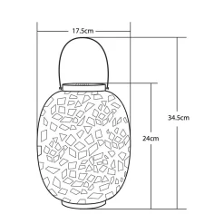 Lanterne solaire en métal ajouré design rétro- Hauteur 34,5cm- Diamètre 17,5cm- 1 LED blanche- 10 Lumens- Eclairage extérieur