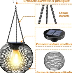 Lanterne Solaire Exterieur Jardin, Lampes Solaires Extérieure en Métale IP65 Étanche Lanterne Led Blanc