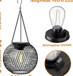 Lanterne Solaire Exterieur Jardin, Lampes Solaires Extérieure en Métale IP65 Étanche Lanterne Led Blanc