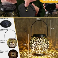 Lanterne Solaire Exterieur, 2 Paquets LED Lampe Solaires de Jardin IP65 Étanche Blanc Chaud