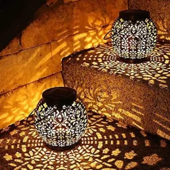 Lanterne Solaire Exterieur, 2 Paquets LED Lampe Solaires de Jardin IP65 Étanche Blanc Chaud