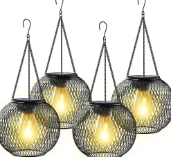 Lanterne Solaire Exterieur Jardin, Lampe Solaire 4 Lumière Solaire Exterieur Suspendues en Métal IP65 Lanterne Solaire