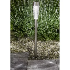 Lanterne solaire inox- Hauteur 79cm- 1 LED blanche- 10 Lumens- Eclairage extérieur Jardin
