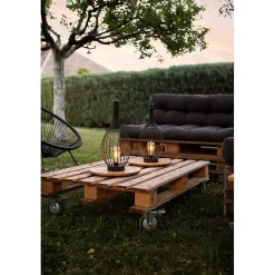 Lanterne solaire métal- Haureur 50cm- Diamètre 20cm- 2 LED COB filament blanc chaud- 20 Lumens- Eclairage extérieur Jardin