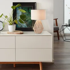 LARAINE Lampe à poser nature/beige textile/papier/métal -E27 42W - ampoule non incluse