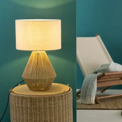 LARAINE Lampe à poser nature/beige textile/papier/métal -E27 42W - ampoule non incluse