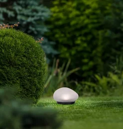 Les piquets de terre 'Guri' 14 x 12 cm, 8,5 cm de haut, plastique noir, verre lourd et transparent, LED intégrées, blanc chaud