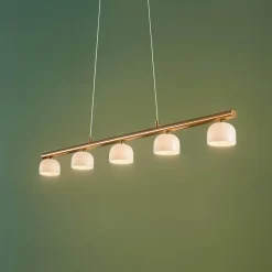 Longue suspension LED laiton avec 5 dômes en verre - Nysséa