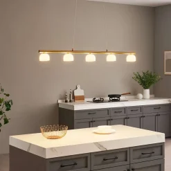 Longue suspension LED laiton avec 5 dômes en verre - Nysséa