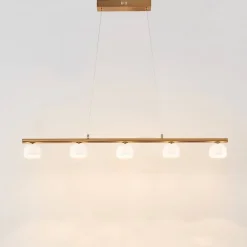 Longue suspension LED laiton avec 5 dômes en verre - Nysséa