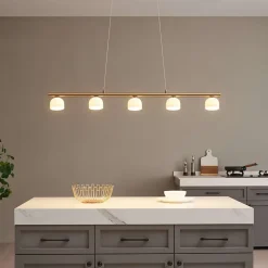 Longue suspension LED laiton avec 5 dômes en verre - Nysséa