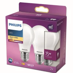 Lot 2 ampoules E27 A60 1055lm 8.5W = 75W IP20 blanc chaud Philips
