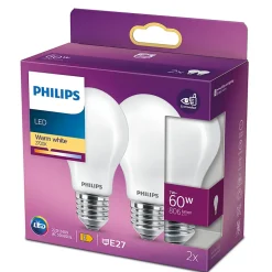 Lot 2 ampoules E27 A60 806lm 7W IP20 blanc chaud Philips