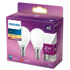Lot 2 ampoules E14 (SES) standard 470lm 4.3W = 40W IP20 blanc chaud Philips