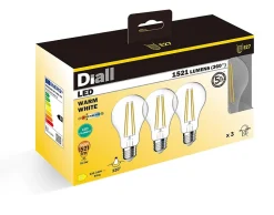 Lot 3 ampoules LED à filament GLS E27 1521lm 10.5W = 100W Ø7cm IPX4 Diall blanc chaud