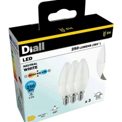 Lot 3 ampoules LED flamme E14 250lm 2.2W = 25W Ø3.5cm Diall blanc neutre