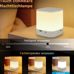 Lot lampes de table led nettlife avec batterie rechargeable de 1800 mah, variateur tactile 3000-6500k usb avec 3 températures