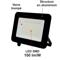 Lot 4 projecteurs LED 50W/IP65/5000lm/4000K connexion directe - sans câble -garantie 5 ans