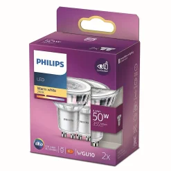 Lot 2 spots GU10 355lm 4.6W IP20 blanc chaud Philips