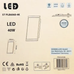 Lot de 6 - Panneau LED 60x60 40W Blanc neutre 4000K encastrable Haute Luminosité