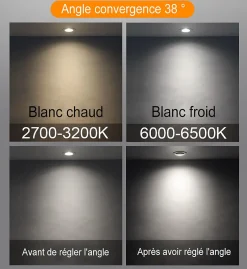 Lot de 50 - Spot LED encastrable orientable, 7W 6000K Blanc froid transformateur intégré pour plafond