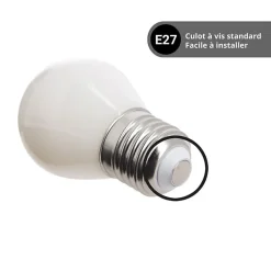 Lot de 2 ampoules Filament LED P45 Opaque, culot E27, 470 Lumens, équivalence 40W, 4000 Kelvins, Blanc neutre