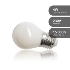 Lot de 2 ampoules Filament LED P45 Opaque, culot E27, 470 Lumens, équivalence 40W, 4000 Kelvins, Blanc neutre