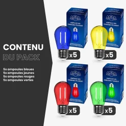 Lot de 20 Ampoules Guirlande Guinguette filament multicolore Led E27 Multicolores - 2W