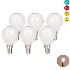 Lot de 6 ampoules LED avec douille E14, forme poire 4 watts, en métal et verre, laiteux