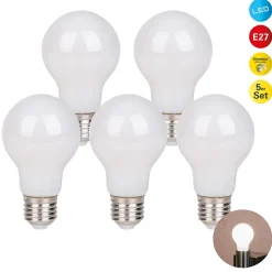 Lot de 5 ampoules LED avec douille E14, forme poire 8 watts, en métal et verre, laiteux
