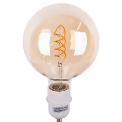 Lot de 2 ampoules LED douille E27, 5 watts D: 12,5cm, métal et verre, ambre