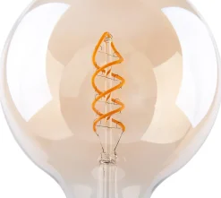 Lot de 2 ampoules LED douille E27, 5 watts D: 12,5cm, métal et verre, ambre