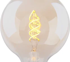 Lot de 2 ampoules LED douille E27, 5 watts D: 12,5cm, métal et verre, ambre