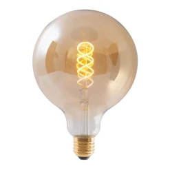 Lot de 2 ampoules LED douille E27, 5 watts D: 12,5cm, métal et verre, ambre