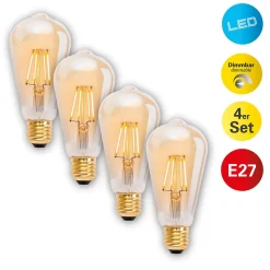 Lot de 4 ampoules LED douille E27 4 watts, en métal et verre, blanc chaud