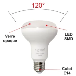 Lot de 10 ampoules LED E27 R80 10W (équiv. 75W) 1055Lm 3000K - garantie 5 ans
