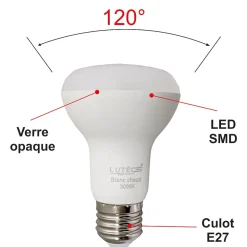 Lot de 10 ampoules LED E27 R63 8,5W (équiv. 60W) 806Lm 3000K - garantie 5 ans