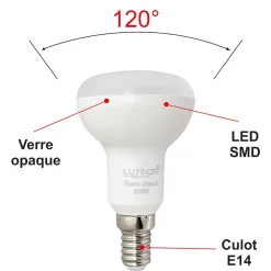 Lot de 10 ampoules LED E14 R50 4,9W (équiv. 40W) 470Lm 3000K - garantie 5 ans