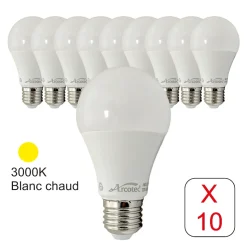 Lot de 10 ampoules LED E27 standard 11,1W 1055Lm 3000K - garantie 2 ans