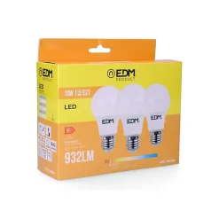 Lot de 3 Ampoules LED E27 10W Ronde A60 équivalent à 60W - Blanc Chaud 3200K