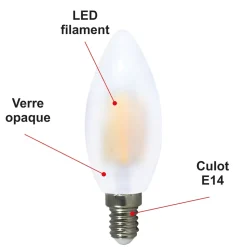 Lot de 10 ampoules LED filament E14 4W 470Lm 2700K - garantie 2 ans