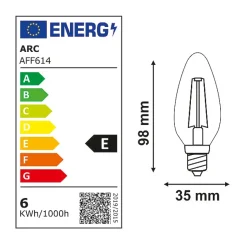 Lot de 10 ampoules LED filament E14 flamme 6W 750Lm 2700K - garantie 2 ans