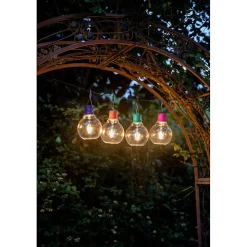 Lot de 4 ampoules solaire culot coloré à suspendre- Hauteur 24,5cm- 4 LED COB filament blanc chaud par ampoule- 3 Lumens