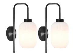 Lot de 2 appliques murales en métal et verre texturé blanc - L.25 x H.41 cm - Noir- LOUXOR